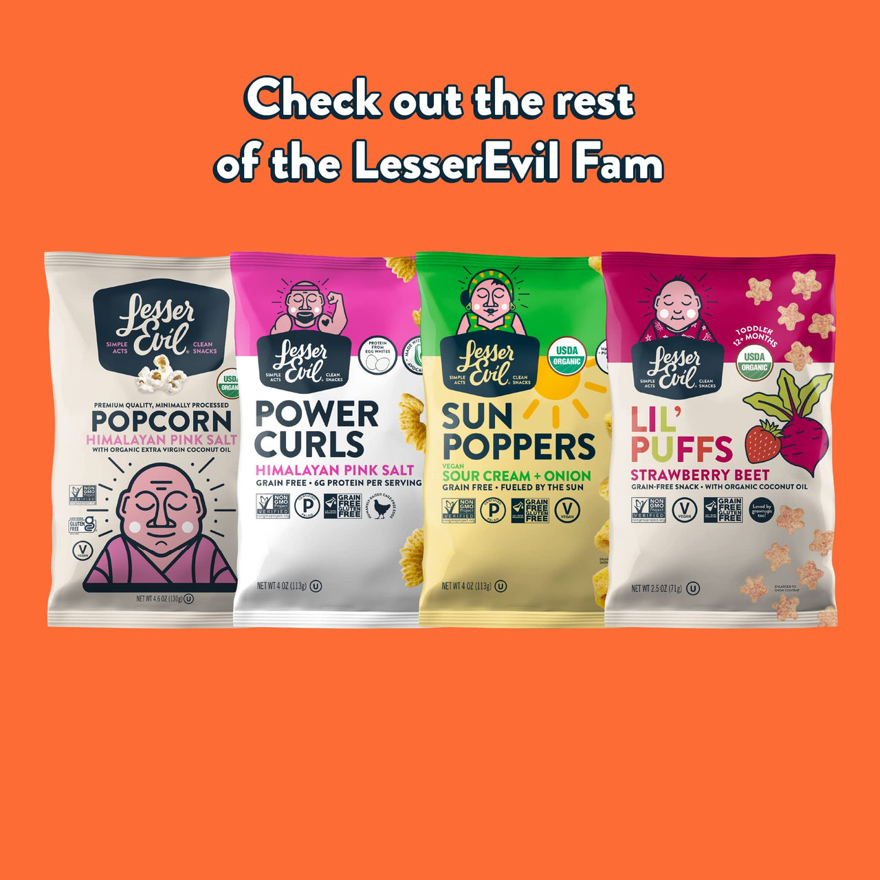 LesserEvil No Cheese Cheesiness Organic Paleo Puffs, Grain Free, Vegan, Minimally Processed, No Vegetable Oil, 1 Oz, Pack of 12