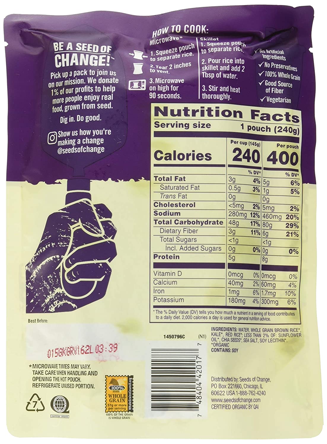 Seeds of Change Brown & Red Rice w/ Chia & Kale, 8.5 Ounce, 6 Count