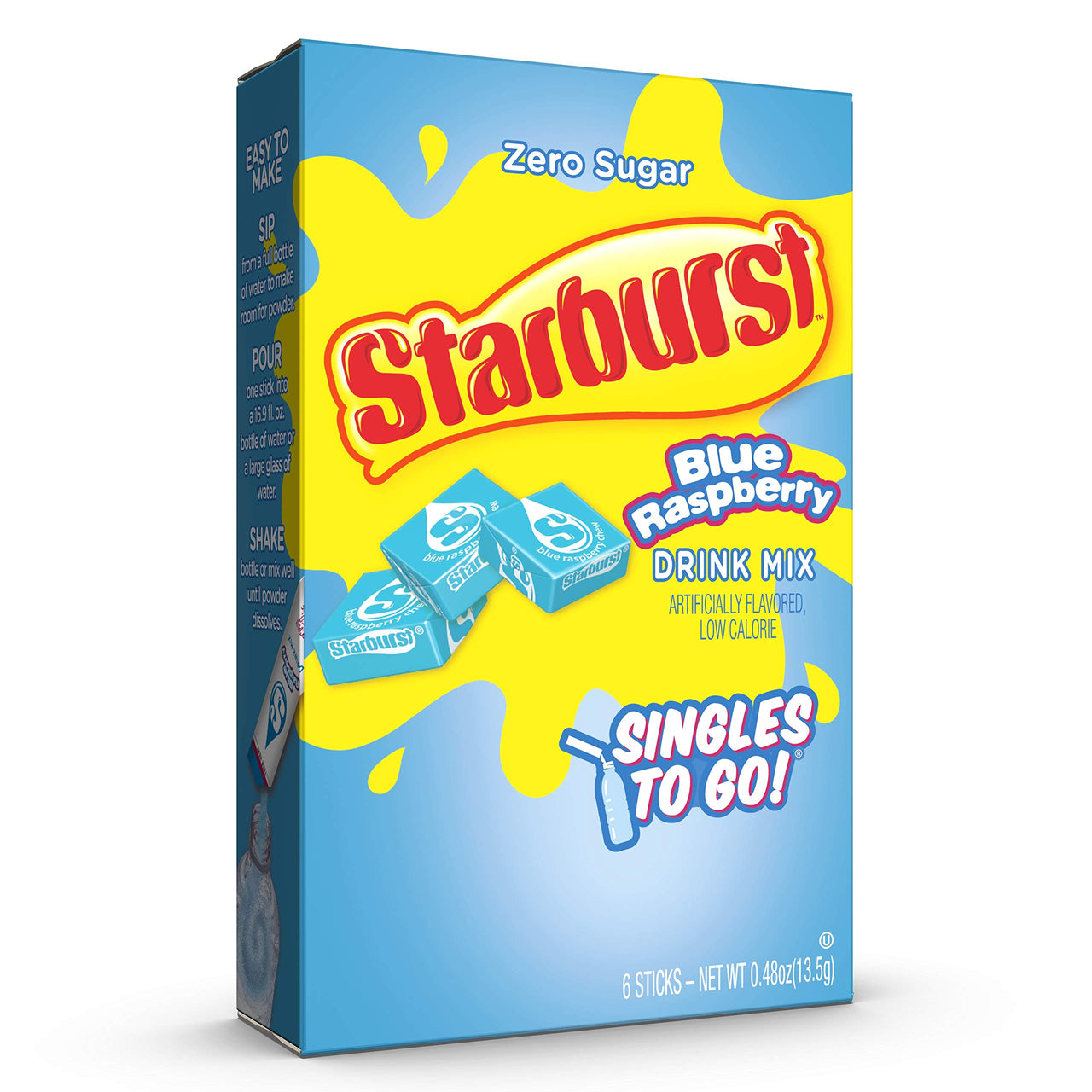 Starburst Singles To Go Powdered Drink Mix, Blue Raspberry, 6 Count (Pack of 12) - 72 Total Servings), Sugar-Free Drink Powder, Just Add Water,