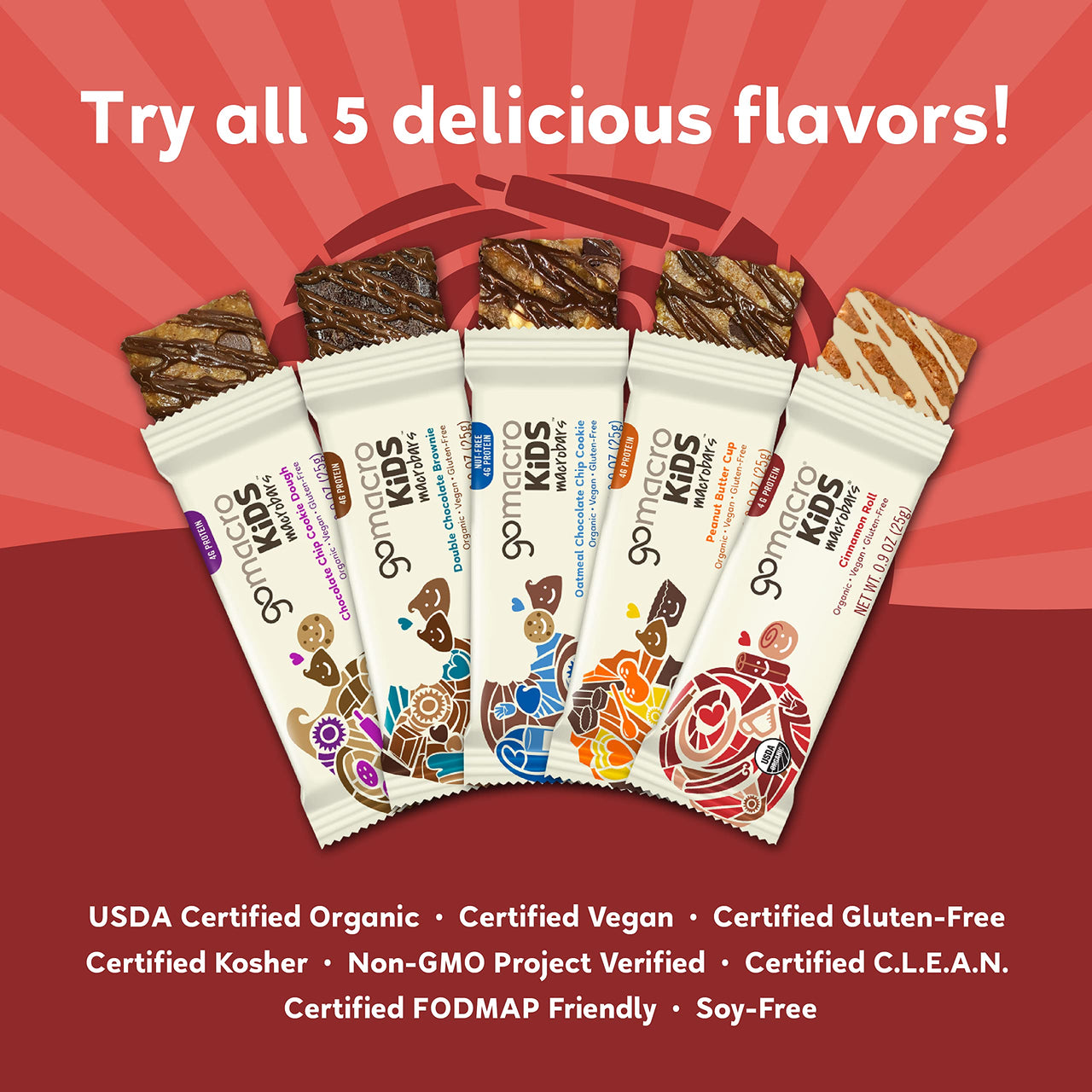 GoMacro Kids MacroBar Organic Vegan Snack Bars - Cinnamon Roll (0.9 Ounce Bars, 7 Count)