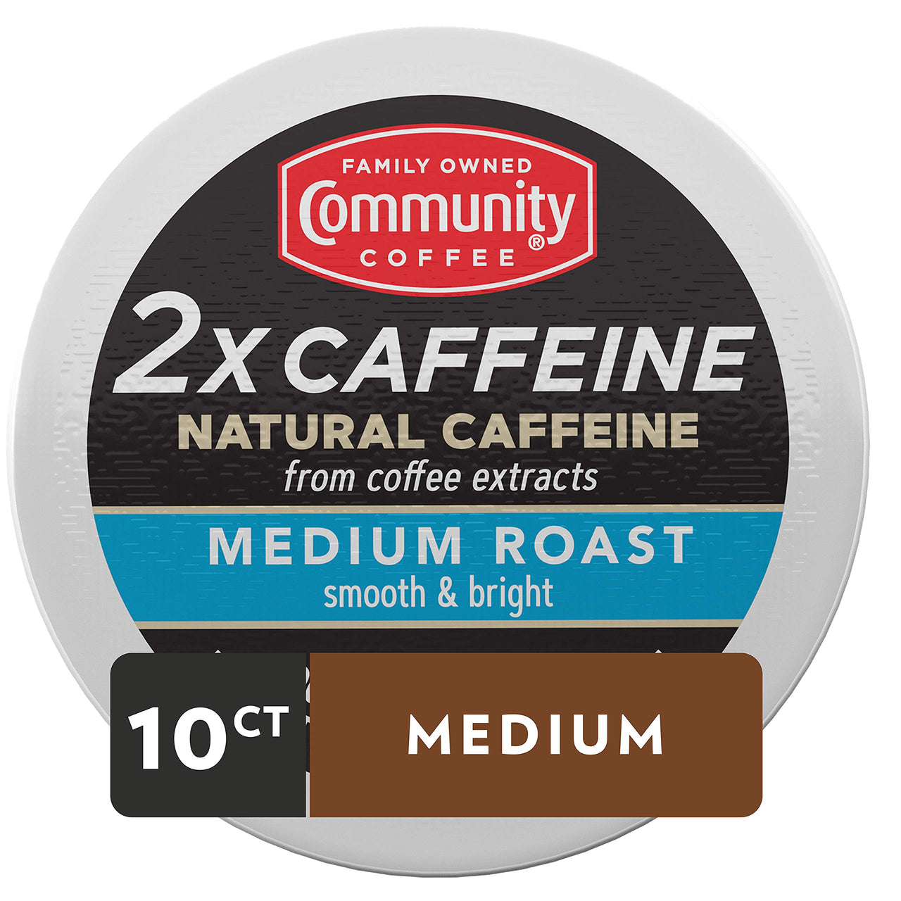 Community Coffee 2X Caffeine Medium Roast, 10 Count Coffee Pods, Compatible with Keurig 2.0 K-Cup Brewers, 10 Count (Pack of 1)