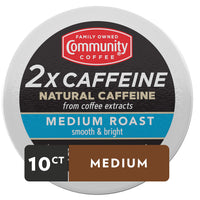 Community Coffee 2X Caffeine Medium Roast, 10 Count Coffee Pods, Compatible with Keurig 2.0 K-Cup Brewers, 10 Count (Pack of 1)