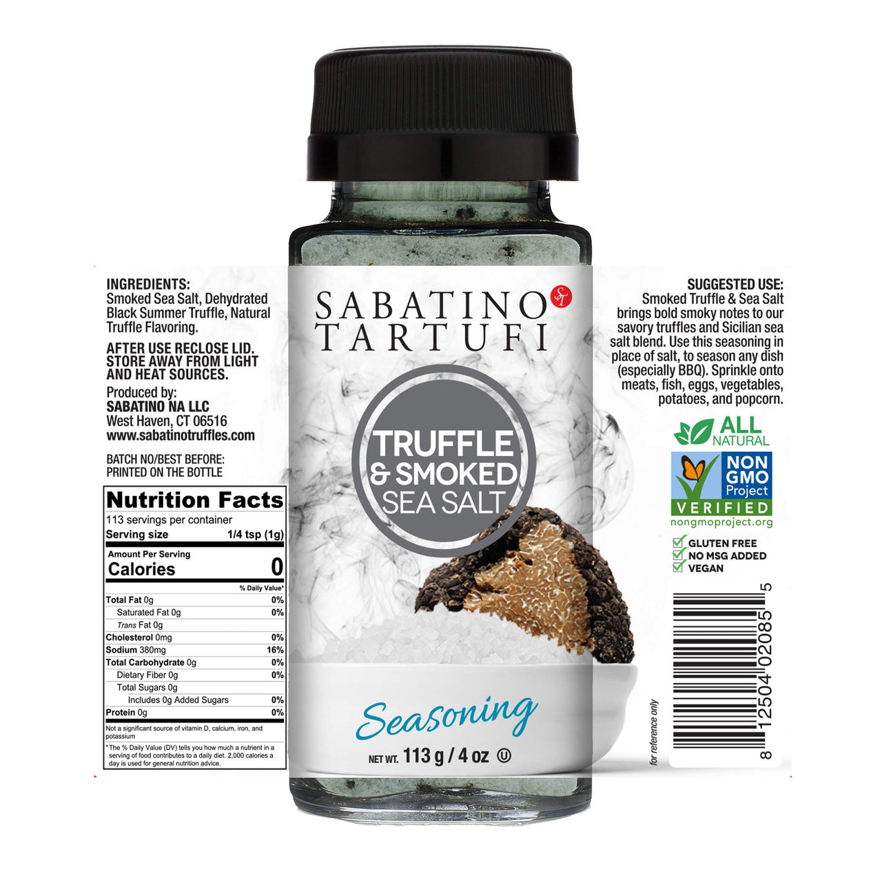 Sabatino Tartufi, NEW Smoked Truffle Salt, The First Ever All Natural Gourmet Smoked Truffle Salt, Kosher, NonGMO Project Certified oz, 4 oz