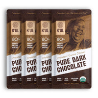 K'UL Chocolate Bars | 4 Pack Pure Dark Chocolate 80% Cacao | Organic, Vegan Chocolate, Gluten Free, Soy Free, Non-GMO, Bean-to-Bar, Fair Trade Dark Chocolate