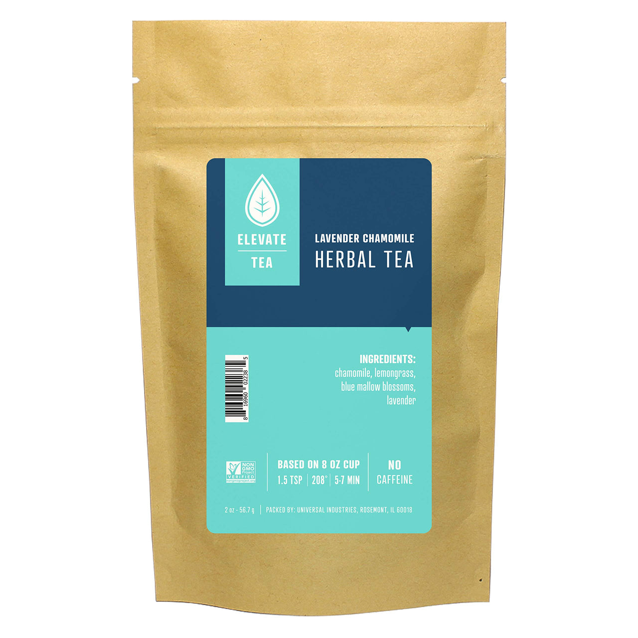 Elevate Tea Lavender Chamomile Tea - Loose Leaf Herbal Tea, Caffeine Free, 2 oz Pouch - 25 Cups, Hot & Iced Tea, No Artificals, Chamomile Lavender Tea