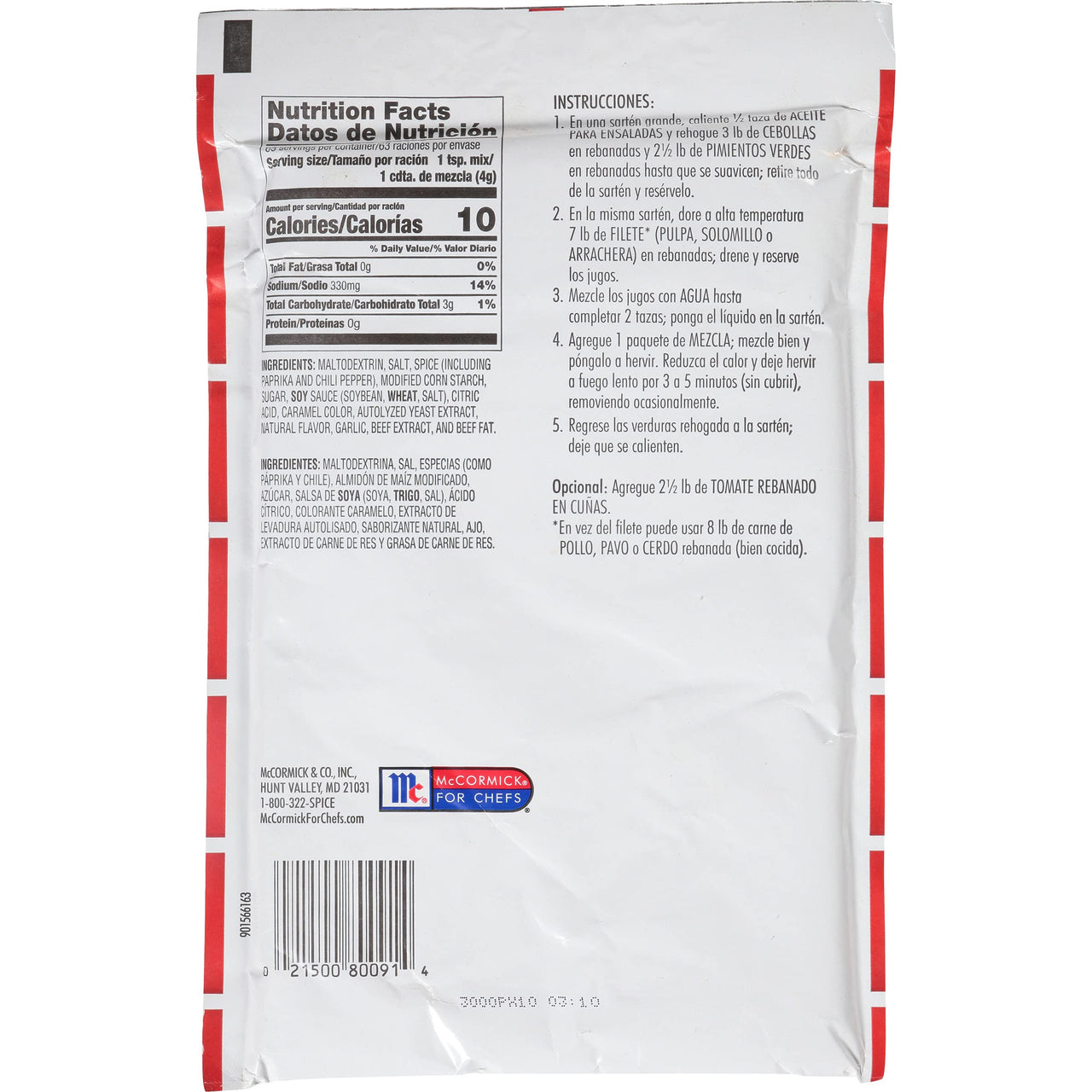 Lawry's  Fajitas Seasoning Mix, 8.9 oz - One 8.9 Ounce Packet of Fajita Seasoning Mix to Flavor Steak, Chicken, Rice Jambalaya, Fajitas and More