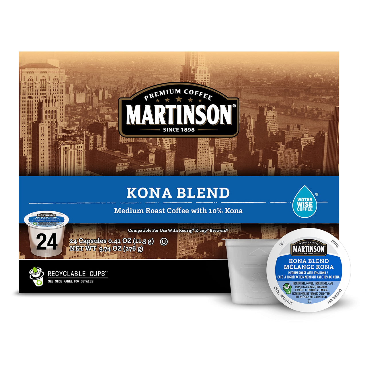 Martinson Single Serve Coffee Capsules, Kona Blend, Compatible with Keurig K-Cup Brewers, 24 Count