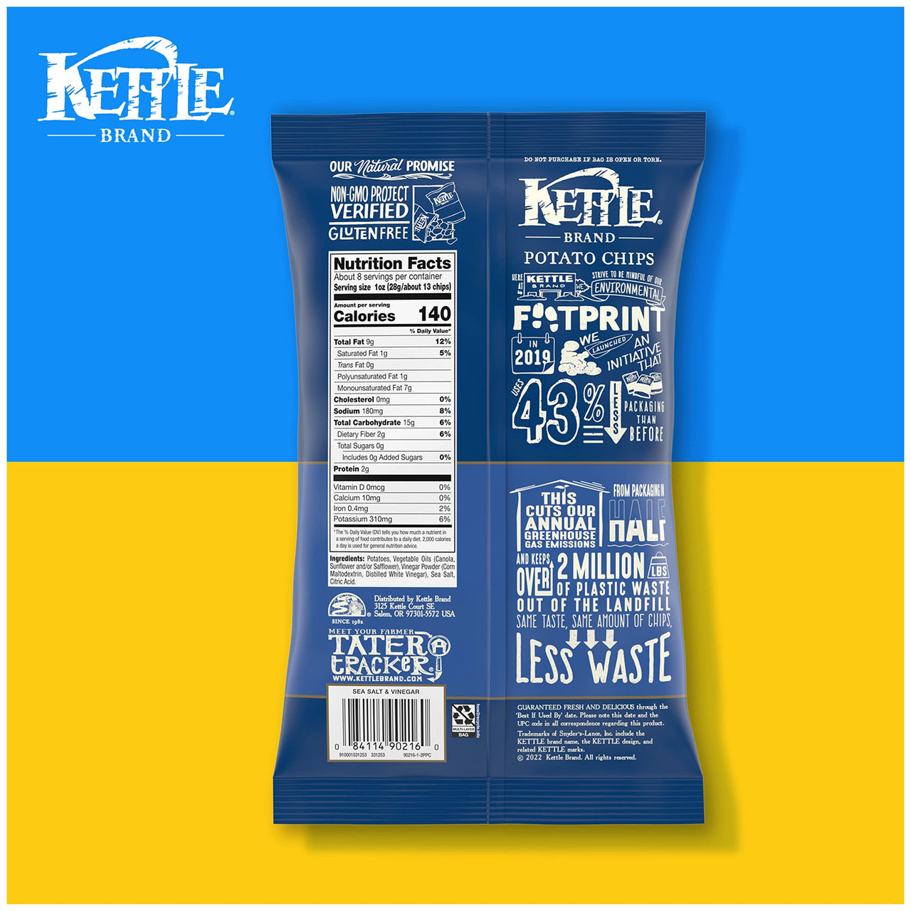 Kettle Brand Sea Salt and Vinegar Kettle Potato Chips, Gluten-Free, Non-GMO, 7.5 oz Bag