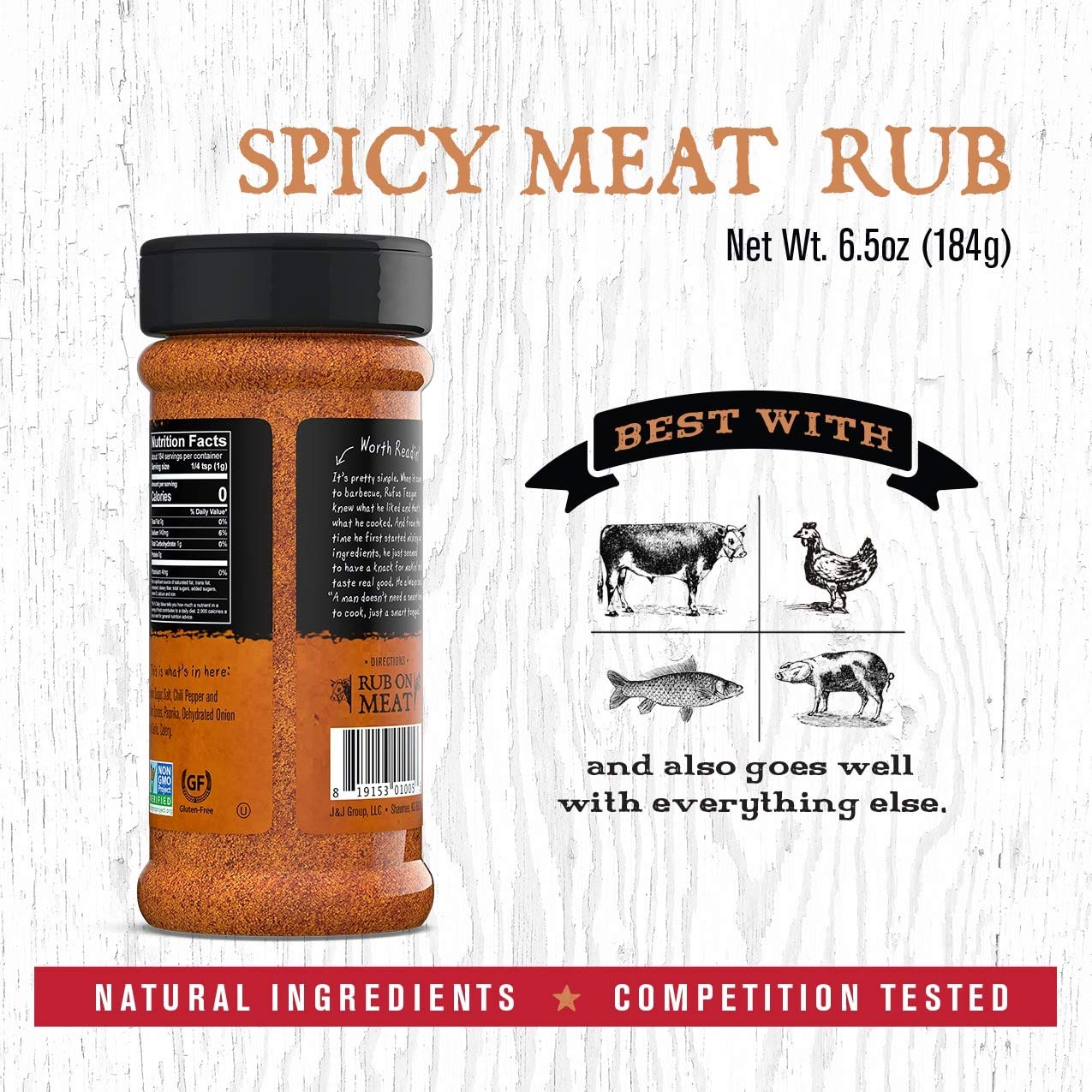 Rufus Teague - Spicy Meat Rub - Premium BBQ Rub - 6.5oz Bottle