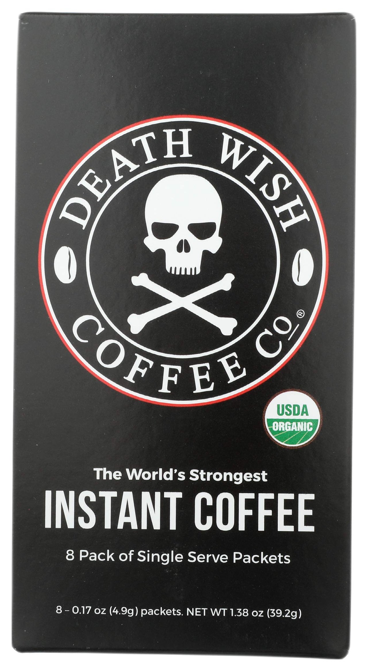Death Wish Coffee Co., Instant Coffee, Single Serve Packets, Net wt. 1.38 Oz (Pack of 8)