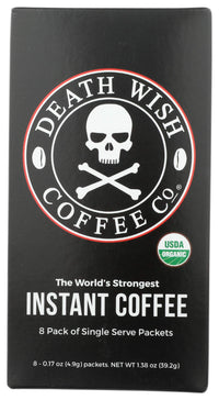 Death Wish Coffee Co., Instant Coffee, Single Serve Packets, Net wt. 1.38 Oz (Pack of 8)