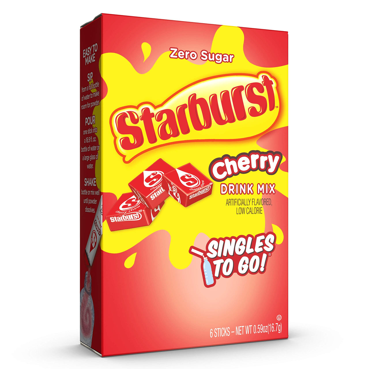 Starburst Singles To Go Powdered Drink Mix & Just Add Water -12 Boxes with 6 Packets Each 72 Total Servings (Sugar Free), Cherry, 7.08 Oz