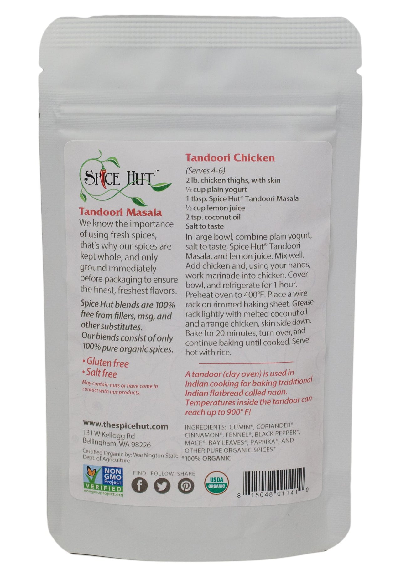 The Spice Hut Organic Tandoori Masala Seasoning, Quick & Easy Spice Blend for Indian Cooking, 2 oz