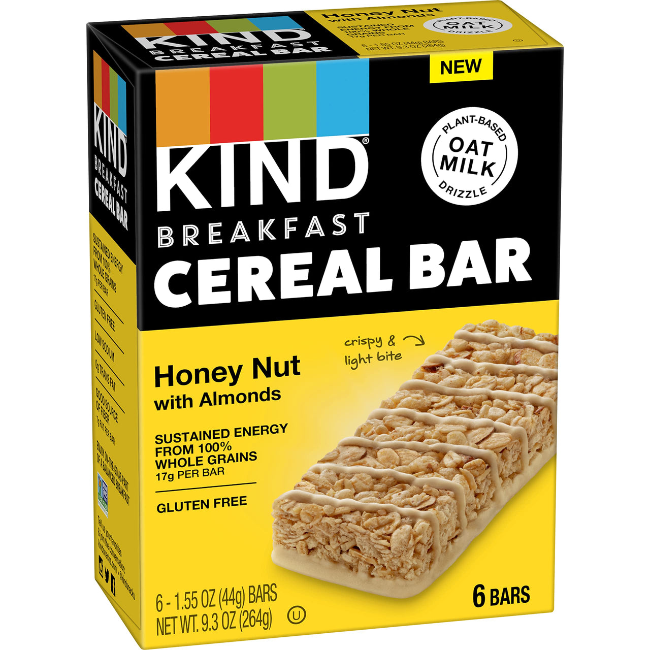 KIND Breakfast Cereal Bars, Gluten Free Snacks, Honey Nut with Almonds, 9.3oz Box (6 Bars)