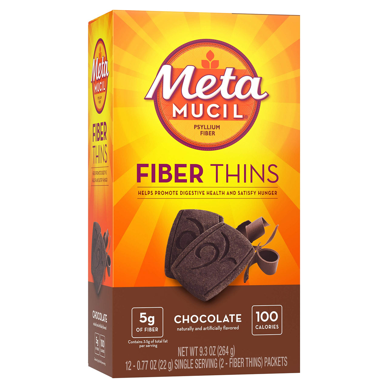 Metamucil Fiber Chewable Thins, Psyllium Husk Fiber Supplement, Chocolate, 12 Ct