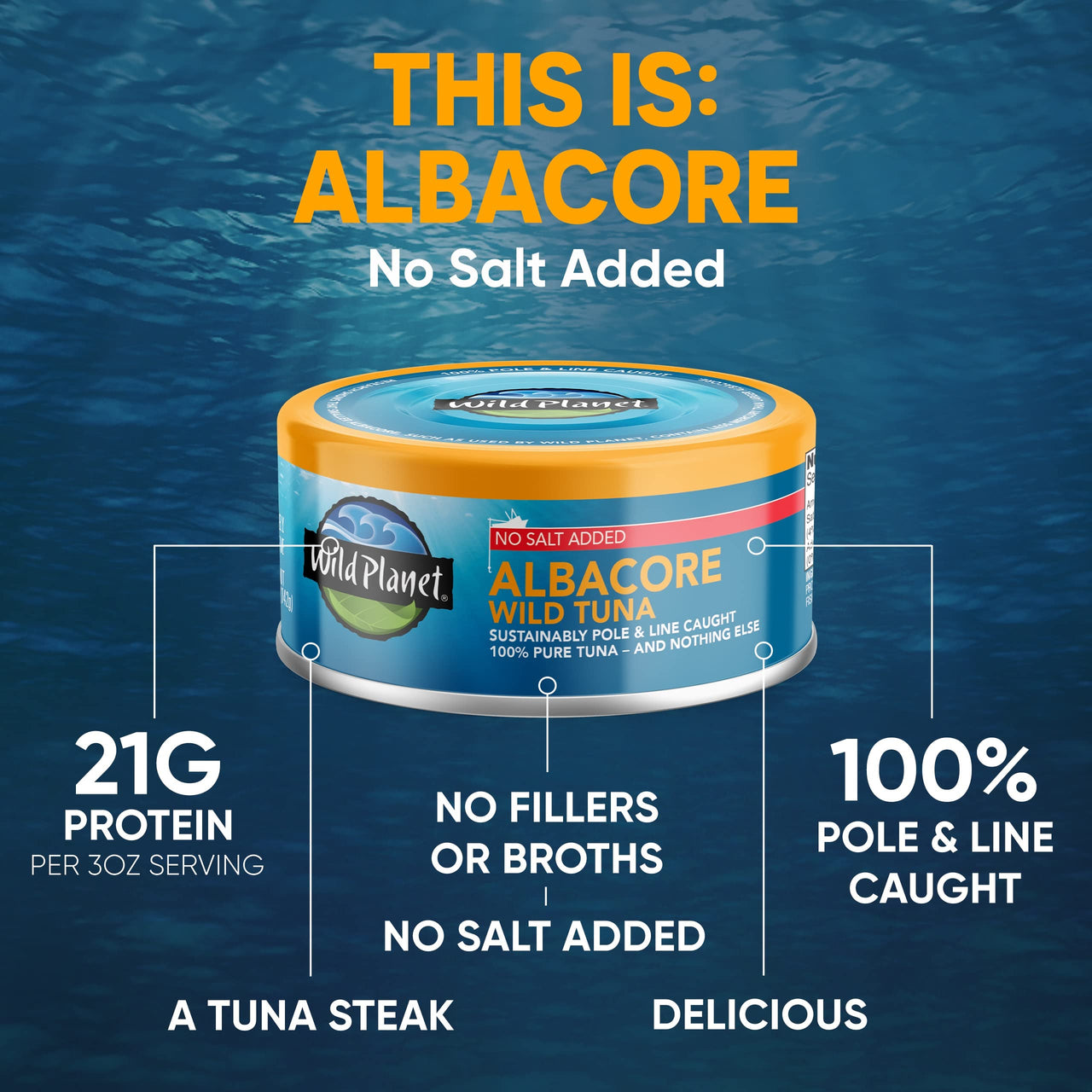 Wild Planet Wild Albacore Tuna, No Salt Added, Canned Tuna, Sustainably Caught, Non-GMO, Kosher, Gluten Free, Keto and Paleo 5 Ounce, Single Unit/Can