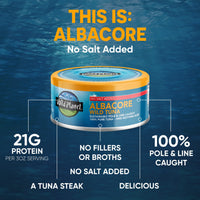 Wild Planet Wild Albacore Tuna, No Salt Added, Canned Tuna, Sustainably Caught, Non-GMO, Kosher, Gluten Free, Keto and Paleo 5 Ounce, Single Unit/Can