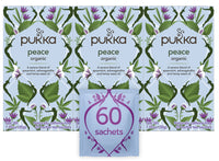 Pukka Organic Tea Bags, Peace Herbal Tea with Spearmint, Ashwagandha, and Hemp Seed Oil, Perfect for Balanced Tranquility, 20 Count (Pack of 3), 60 Tea Bags