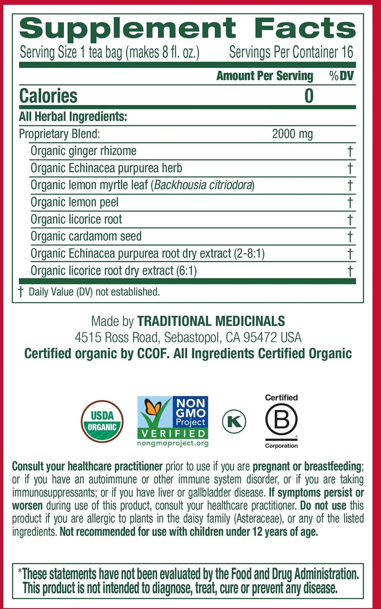 Traditional Medicinals Organic Immune Zoom Lemon Ginger Tea - 16 Ct.
