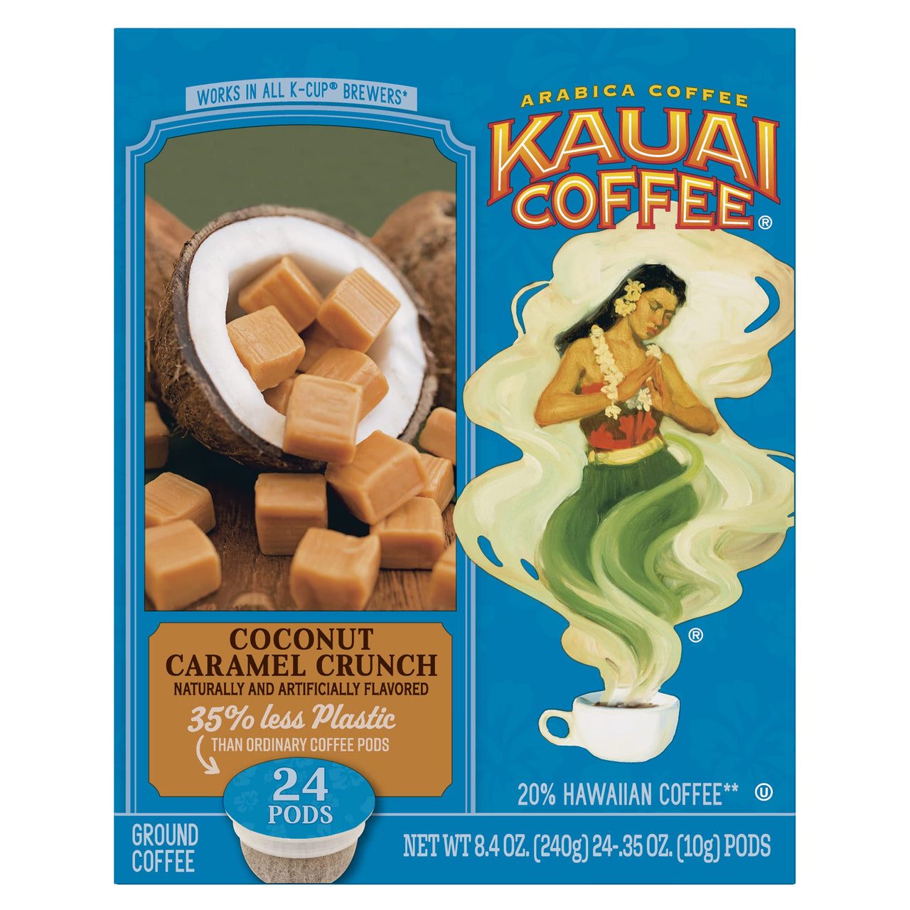 Kauai Coffee Single Serve Pods, Coconut Caramel Crunch Flavor - Arabica Coffee from Hawaii's  Largest Coffee Grower, Compatible with Keurig K-Cup Brewers - 24 Ounce