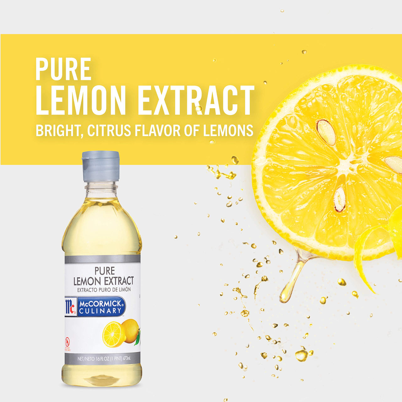 McCormick Culinary Pure Lemon Extract, 16 fl oz - One 16 Fluid Ounce Bottle of Lemon Flavoring Extract, Great for Subtle Lemony Flavors to Glazes and Fillings Such as Mousses and Custards