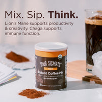 Organic Instant Coffee Powder by Four Sigmatic | Arabica Instant Coffee with Lion's  Mane, Chaga and Rhodiola | Mushroom Coffee Instant Mix for Better Focus and Immune Support | 30 Serving Canister