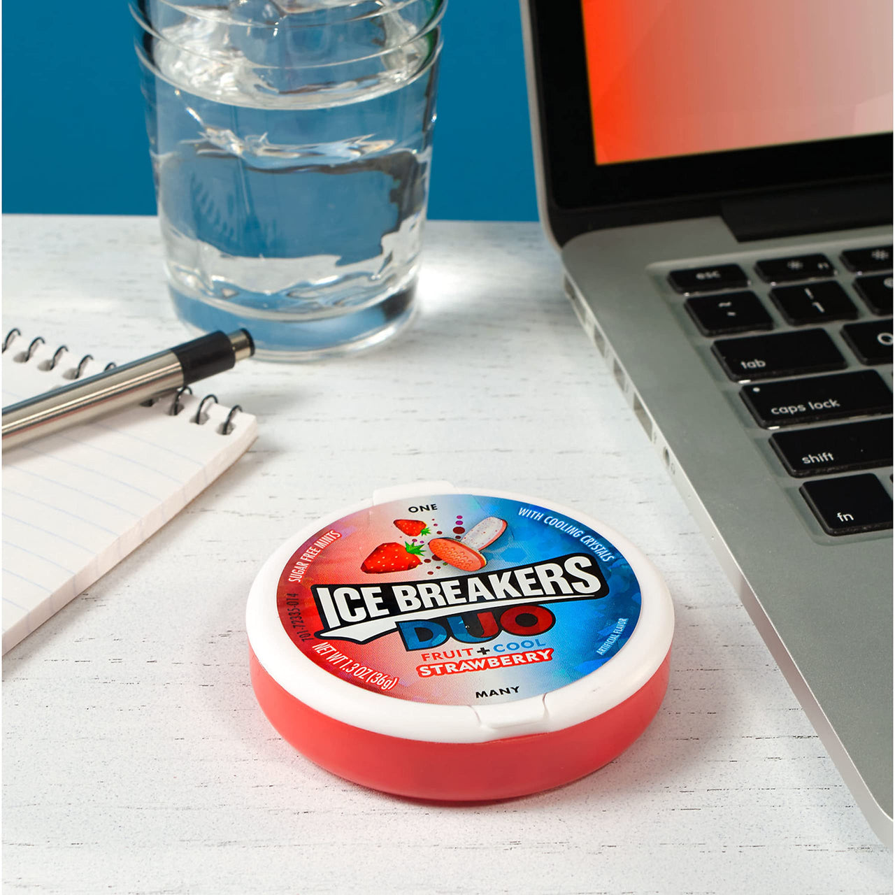 ICE BREAKERS DUO Strawberry Flavored Fruit + Cool, Sugar Free Sugar Free Breath Mints Tins, 1.3 oz (8 Count)