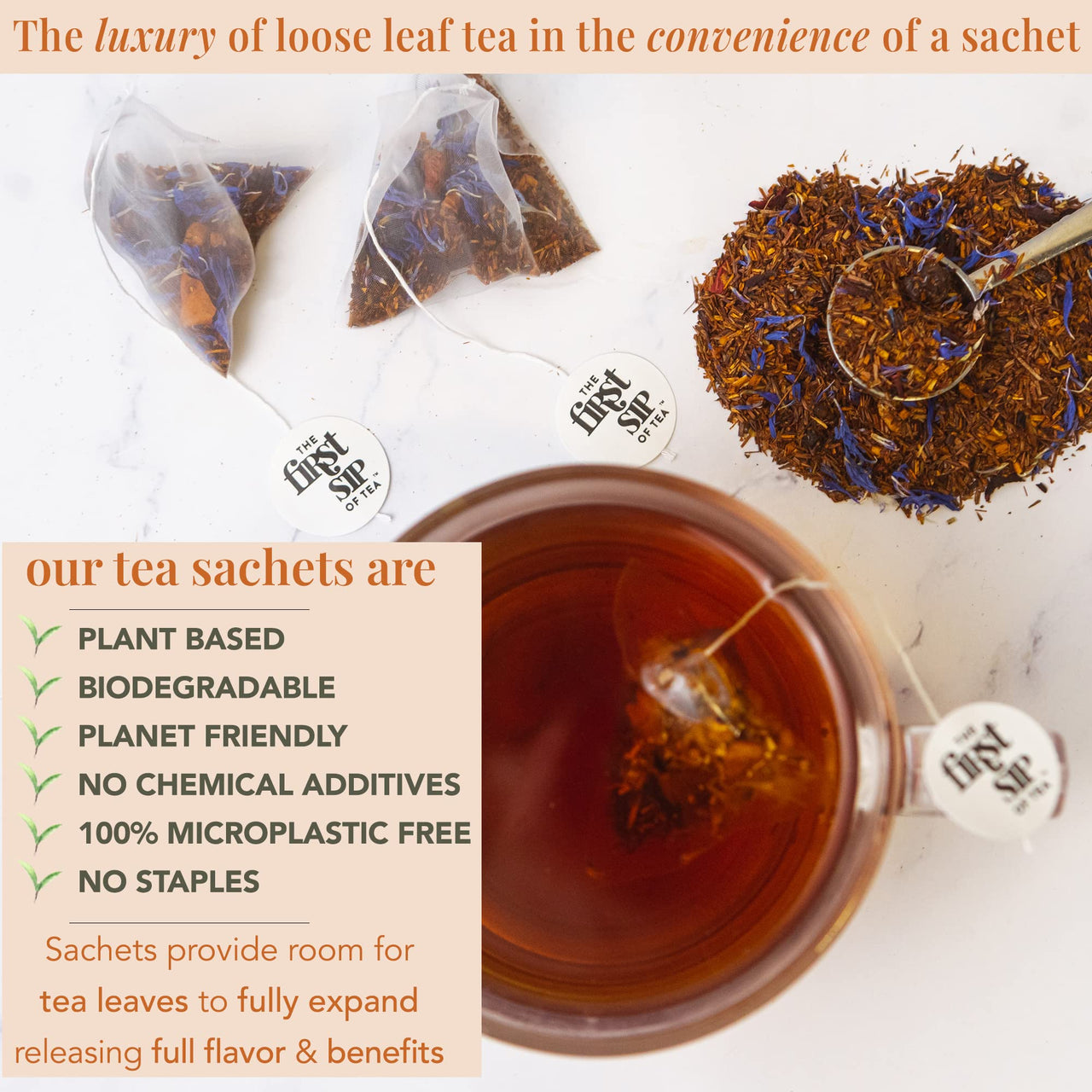 Rooibos Blueberry, Tea Bags, Elderberry, Hibiscus, Apple, Caffeine Free, Hot & Iced Tea, Antioxidants - 16 Cups | The Spice Hut, First Sip Of Tea