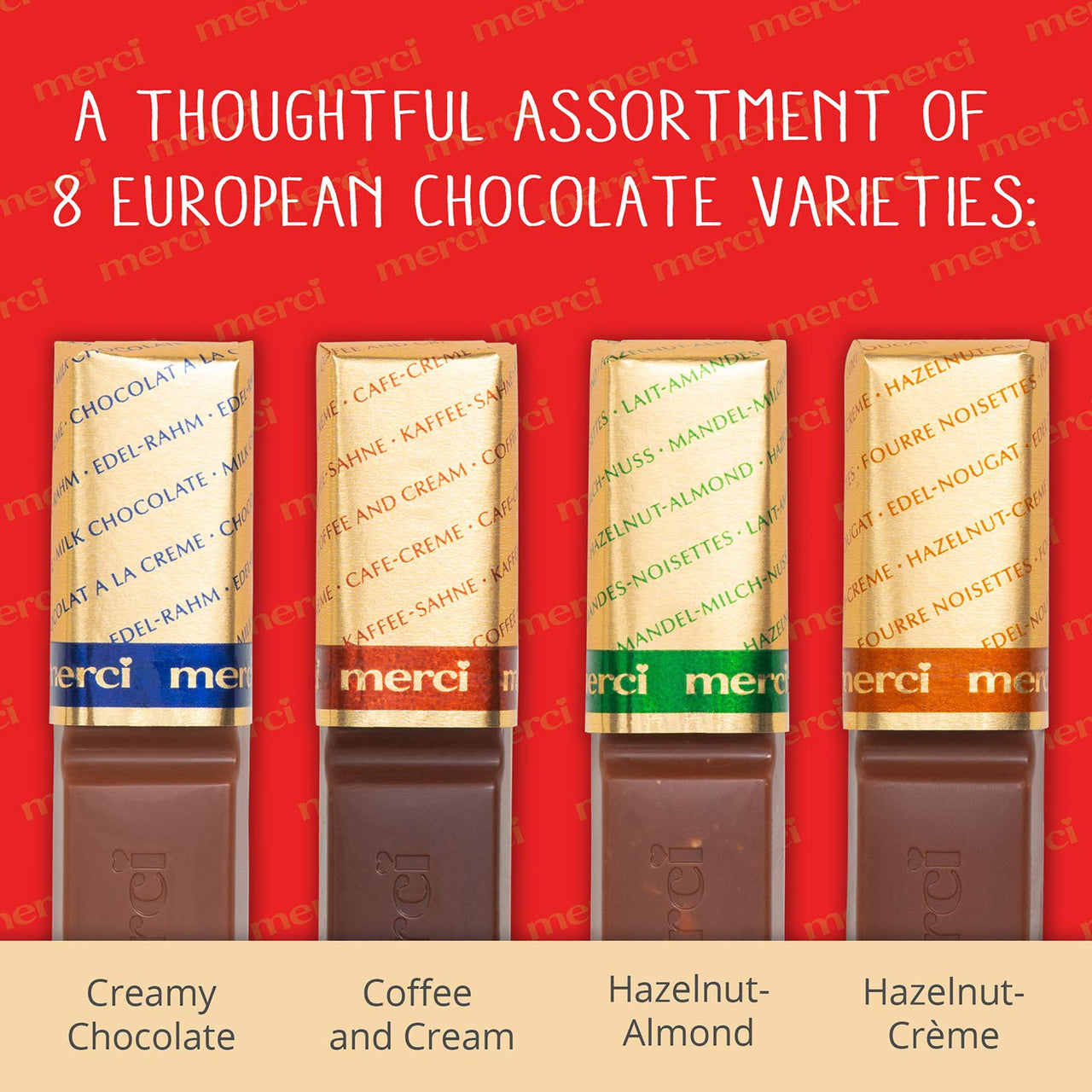 MERCI Finest Assortment of Eight European Chocolates, 7 Ounce Box | Chocolate Gift Box for Holiday Gifts, Teacher Gifts, Gifts for Mom, Gifts for Dad, Thank You Gifts or Personalized Gifts