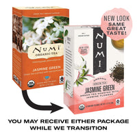 Numi Organic Tea Jasmine Green, 18 Count Box of Tea Bags (Pack of 3) (Packaging May Vary)