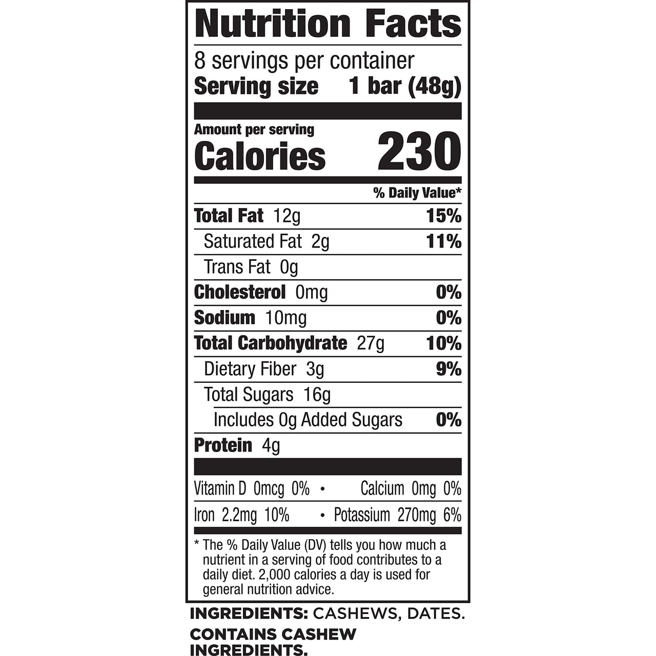 Larabar Cashew Cookie, Gluten Free Vegan Fruit & Nut Bar, 1.7 oz Bars, 8 ct