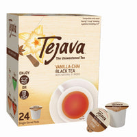 Tejava Unsweetened Black Tea with Natural Vanilla Chai Flavor Pods, Award-Winning Tea, 100% recyclable Single Serve Cups (24 Pack)