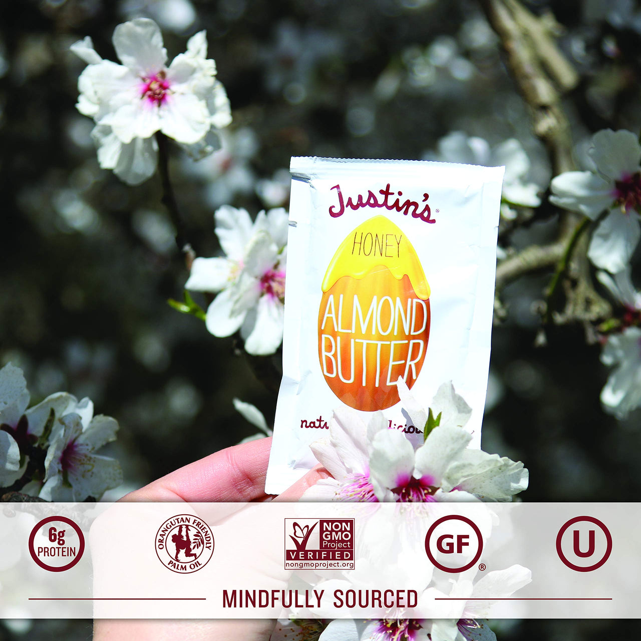 Justin's  Honey Almond Butter Squeeze Packs, Gluten-free, Non-GMO, Sustainably Sourced, 1.15 Ounce (10 Pack)