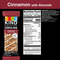 KIND Breakfast Cereal Bars, Gluten Free Snacks, Cinnamon with Almonds, 9.3oz Box (6 Bars)