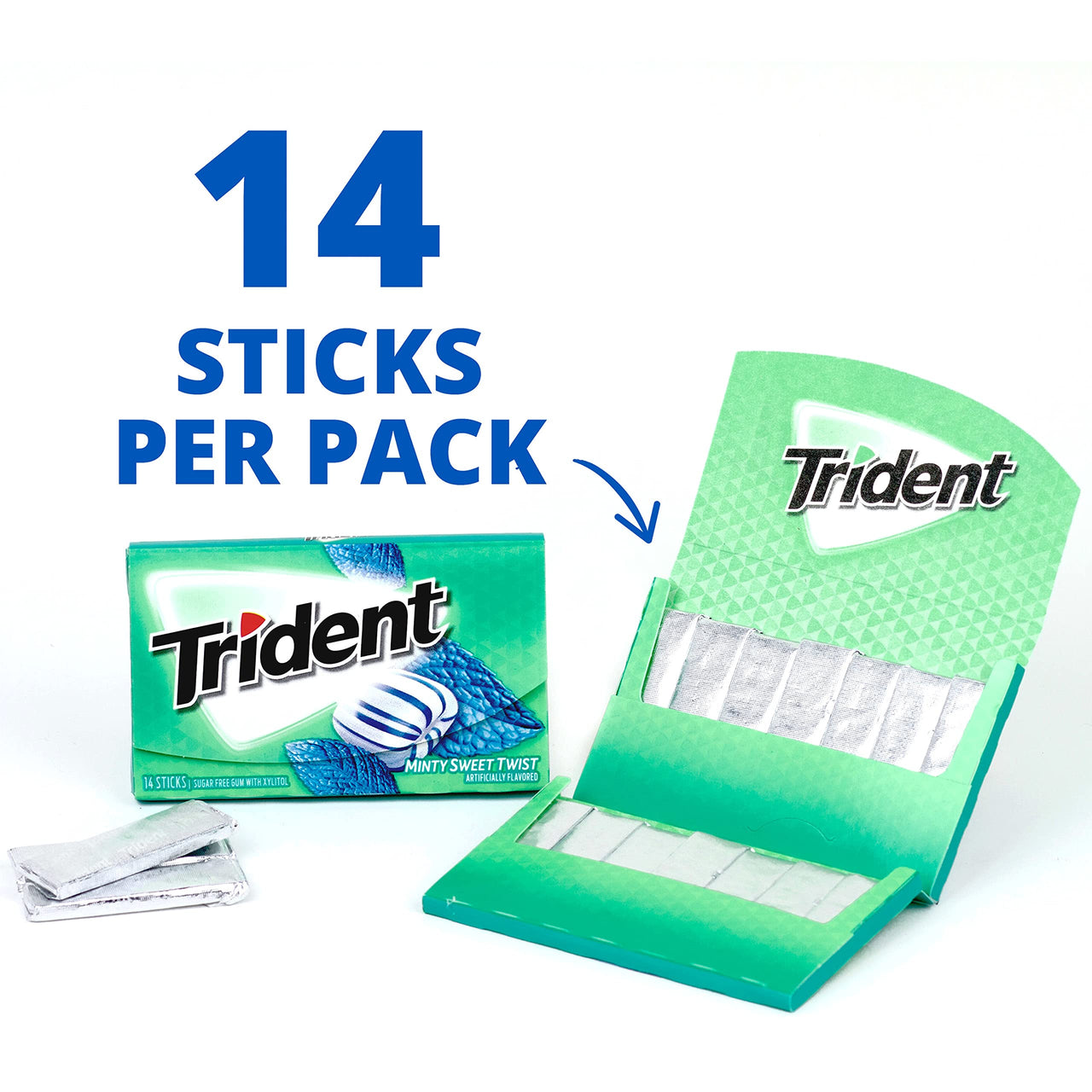 Trident Minty Sweet Twist Sugar Free Gum, 12 Packs of 14 Pieces (168 Total Pieces)