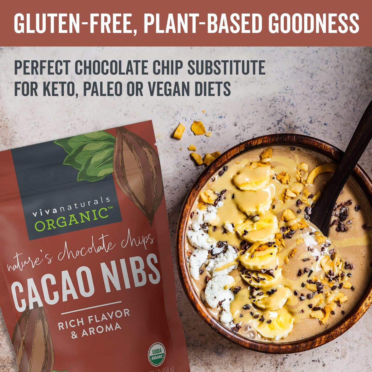 Organic Cacao Nibs, 1 Lb - Certified Keto and Vegan Superfood, Perfect for Gluten Free Baking, Cacao Nib Smoothies and Healthy Snacks, Premium Criollo Beans, Non-GMO