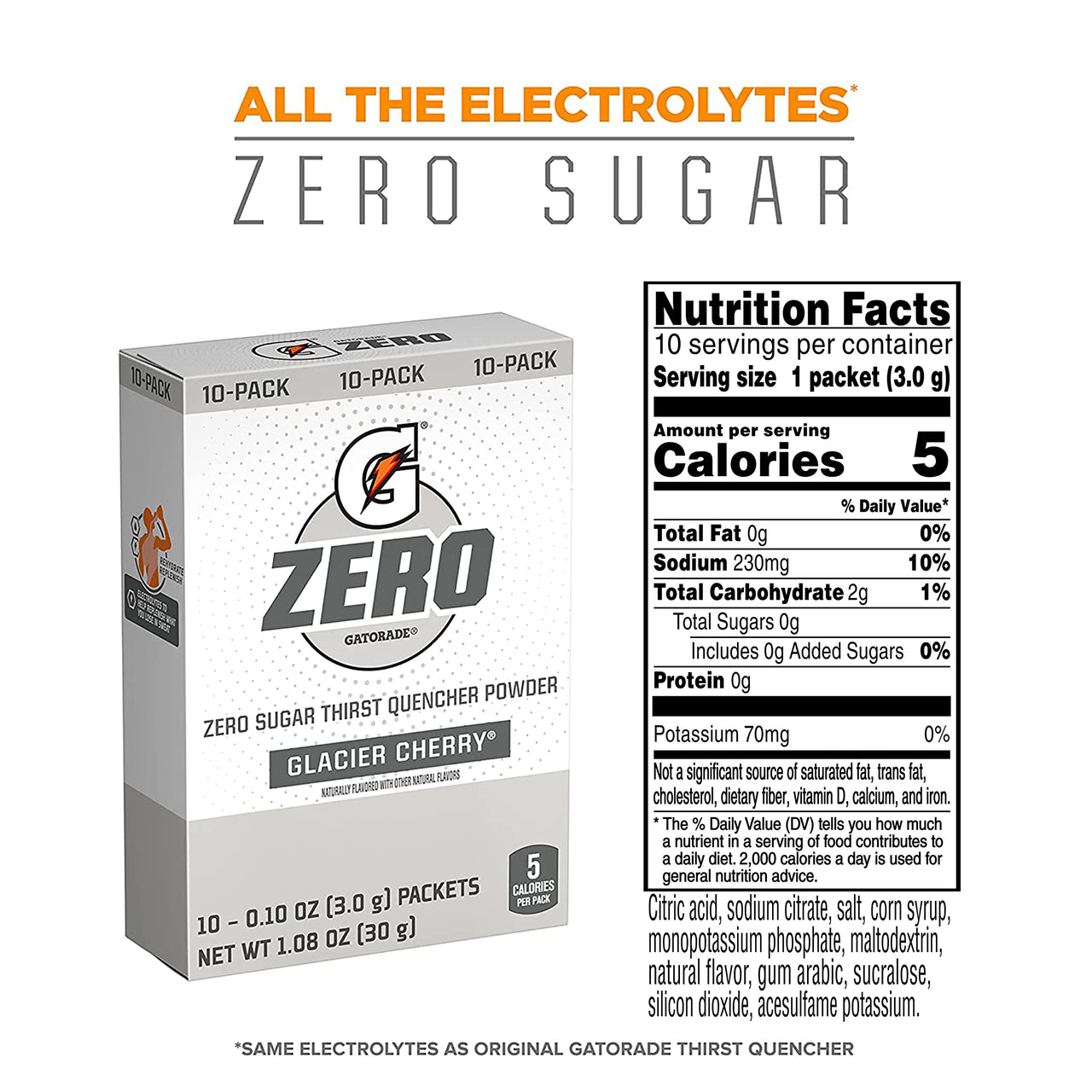 Gatorade G Zero Powder, Glacier Cherry,10 oz (Pack of 120)