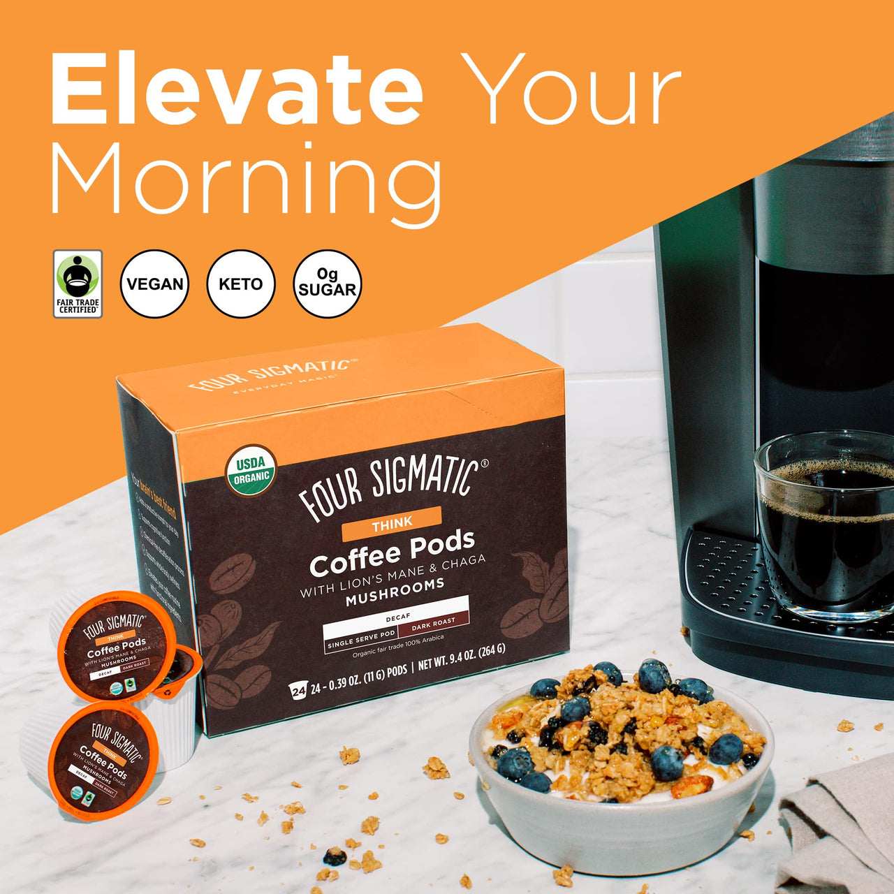 THINK Coffee with Lion's  Mane & Chaga Mushrooms Decaf Pods - Box (24-count)