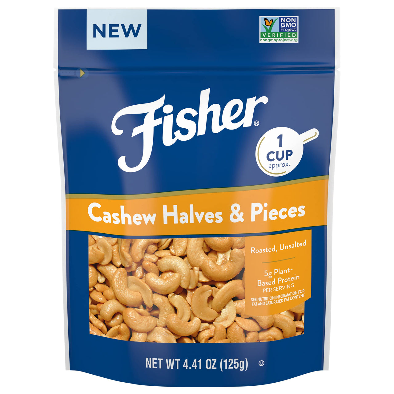 Fisher Cashew Halves Unsalted, No Preservatives, Vegan, Naturally Gluten Free, Non-GMO, 4.41 Ounce (Pack of 7)