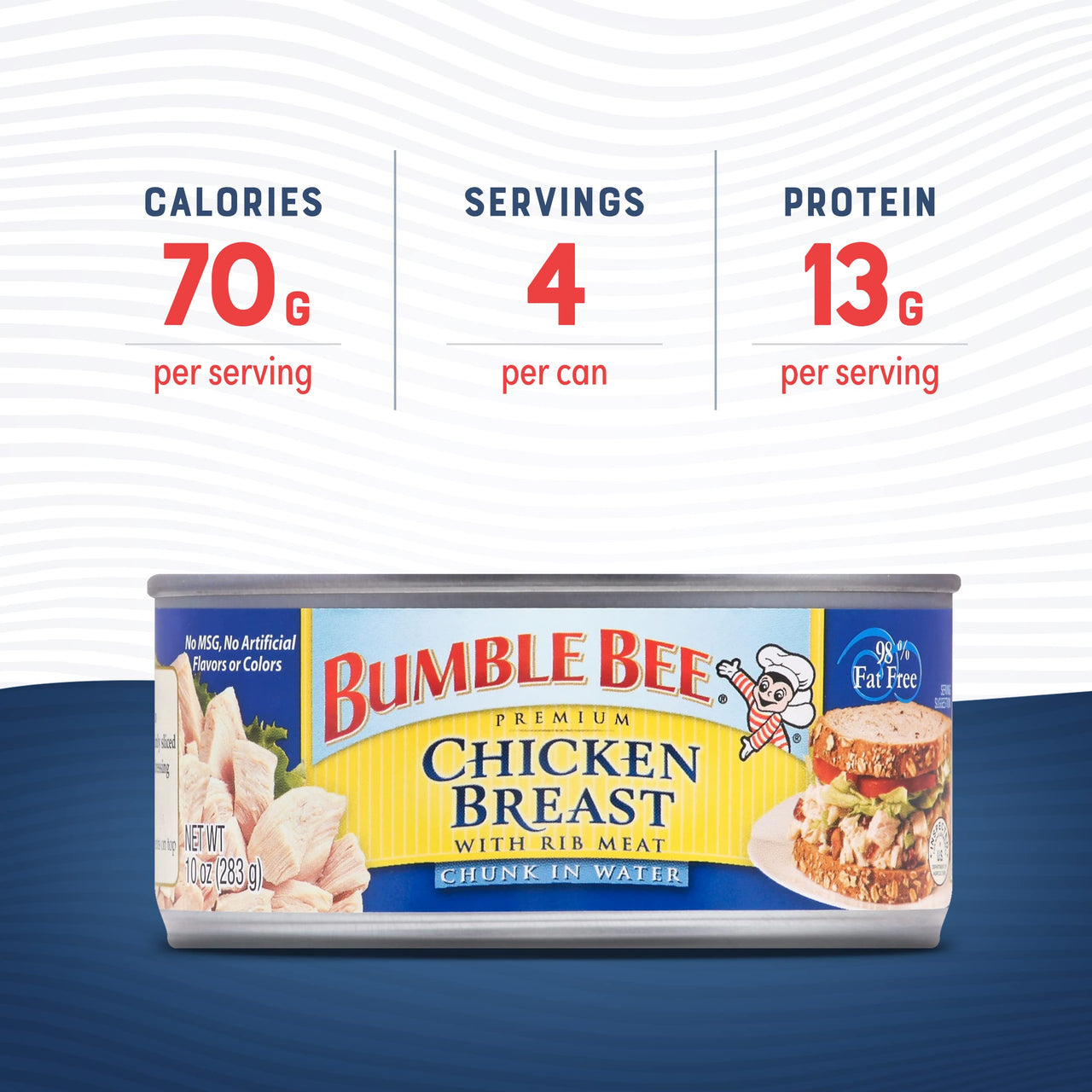 Bumble Bee Premium Chicken Breast with Rib Meat, Chunk in Water, 10 oz Can (Pack of 12) - 13g Protein per Serving - Gluten Free, Keto Friendly - Great for Snack, Lunch or Dinner Recipes