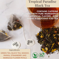 Tropical Paradise, Mango, Strawberry, Papaya, Black & Green Tea, Pyramid Sachet Tea Bags, Caffeinated, Hot & Iced Tea - 16 Cups | The Spice Hut, First Sip Of Tea