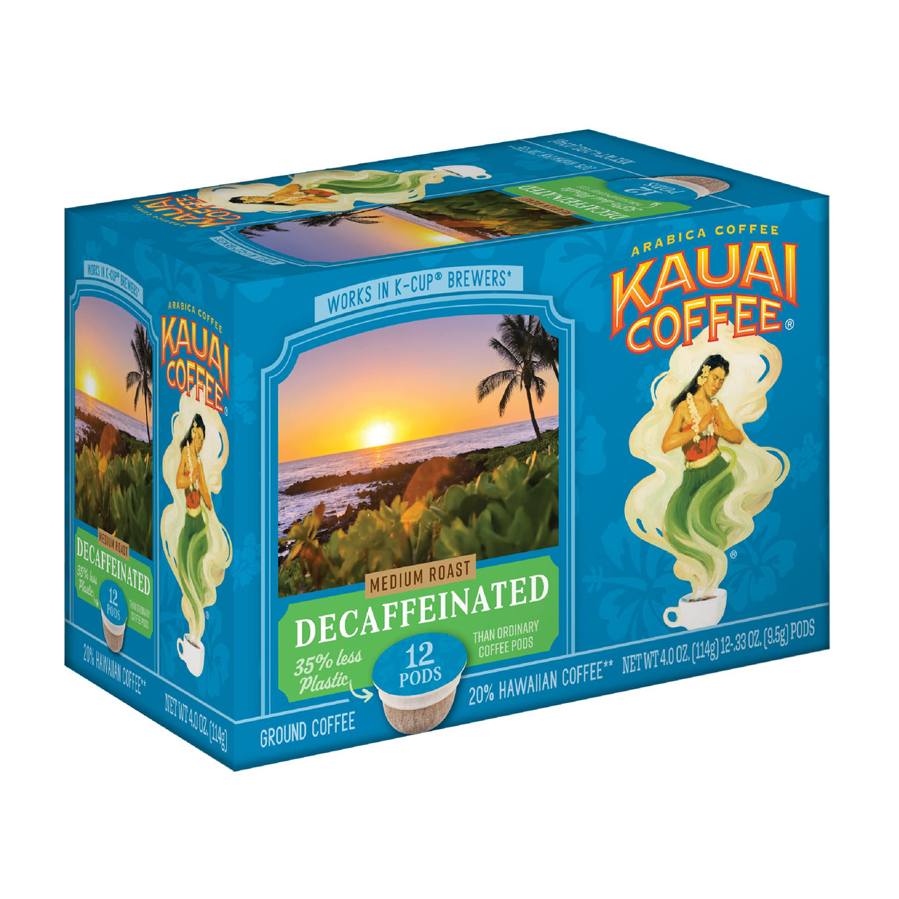 Kauai Coffee Single Serve Pods, Decaf Medium Roast - Arabica Coffee from Hawaiis Largest Coffee Grower, Compatible with Keurig K-Cup Brewers - 12 Count