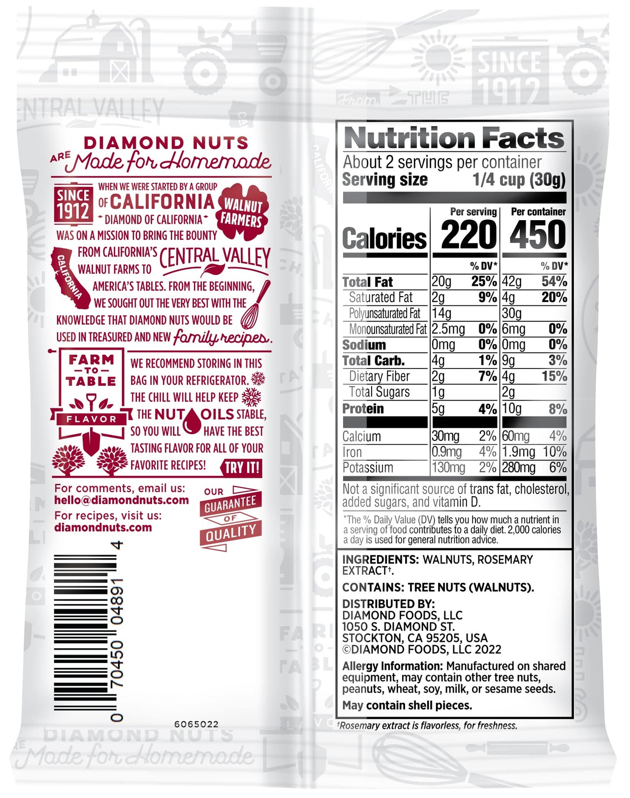 Diamond of California Chopped Walnuts, 2.25 oz, 1 Pack
