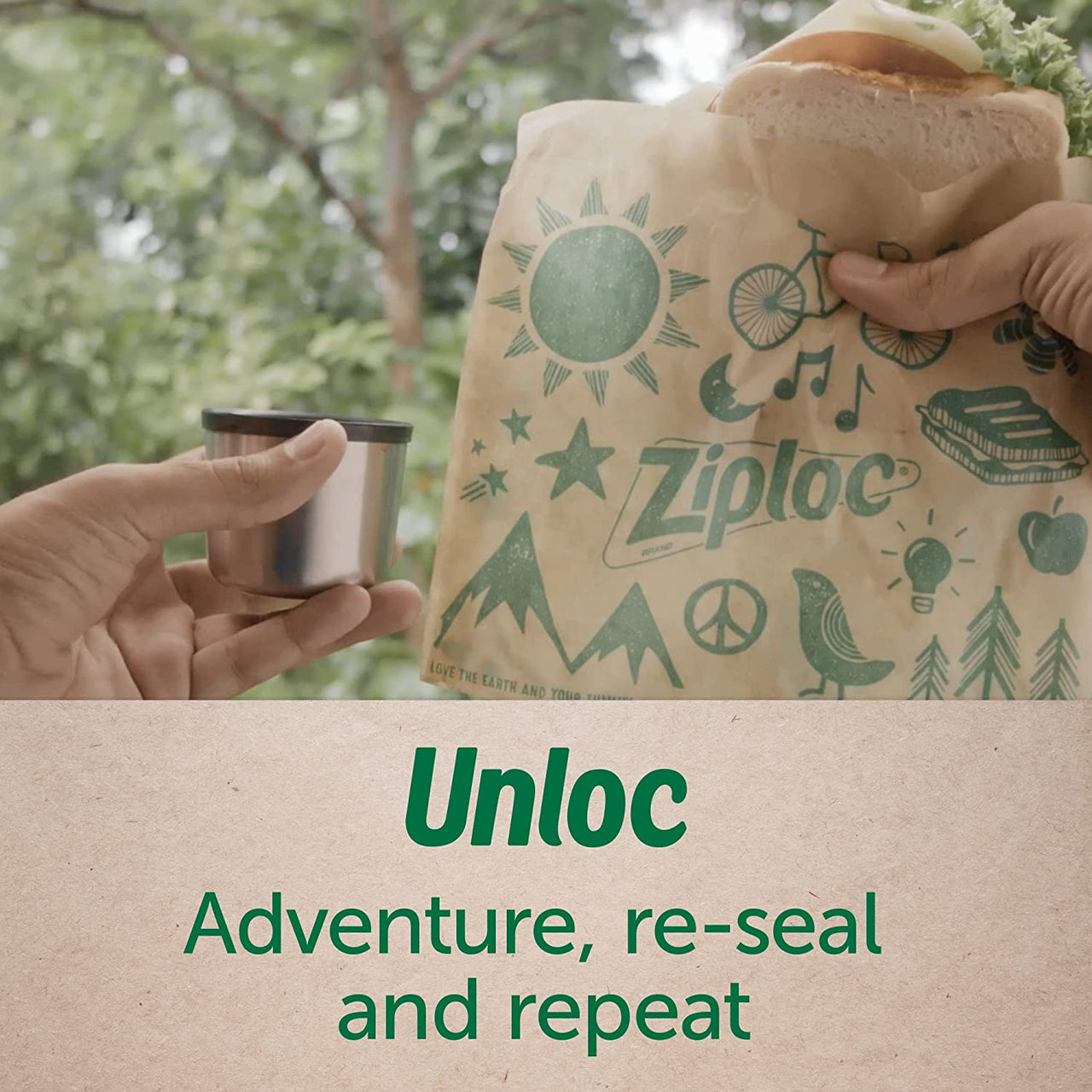 Ziploc Paper Sandwich & Snack Bags, Recyclable & Sealable with Fun Designs, 50 Count