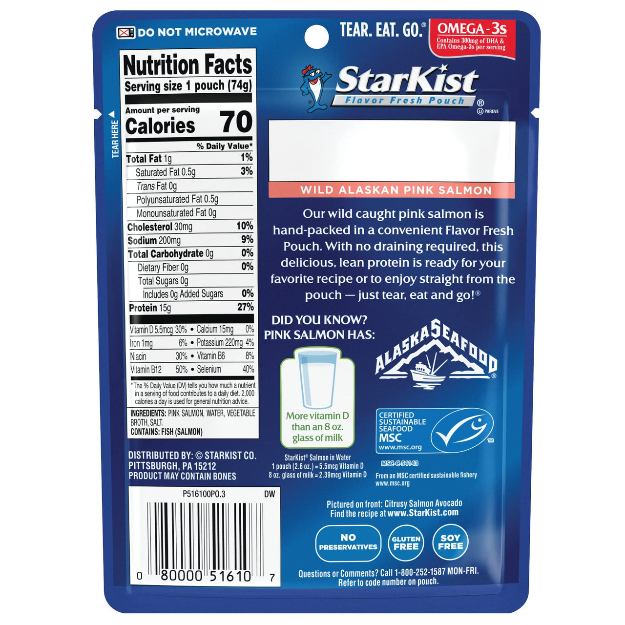 StarKist Skinless and Boneless Pink Salmon in Water, 2.6 oz Pouch