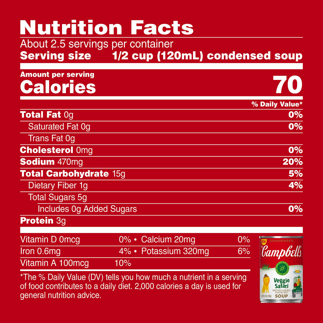 Campbell's  Condensed Shaped Pasta and Vegetable Soup, Veggie Safari, 10.5 Oz can