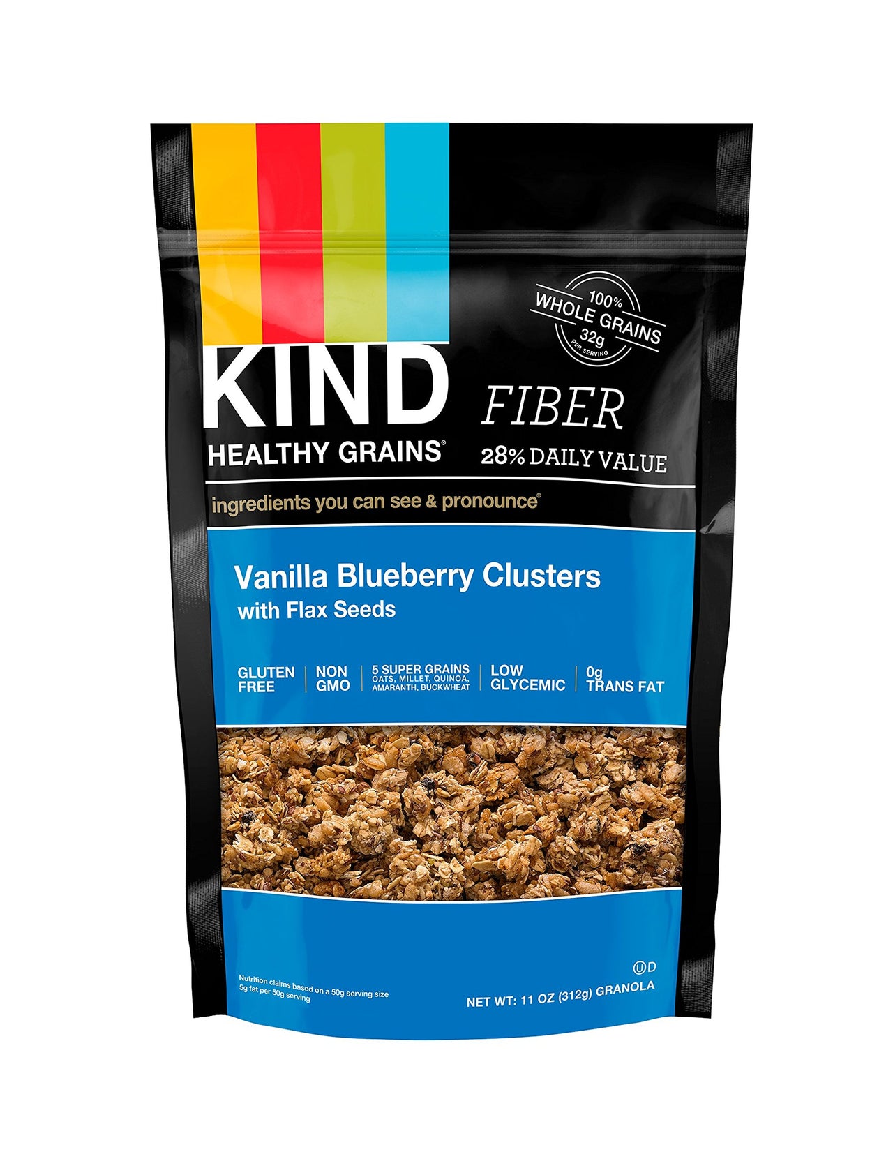 KIND Healthy Grains Clusters, Vanilla Blueberry with Flax Seeds Granola, 10g Protein, Gluten Free, 11 Ounce (Pack of 1)