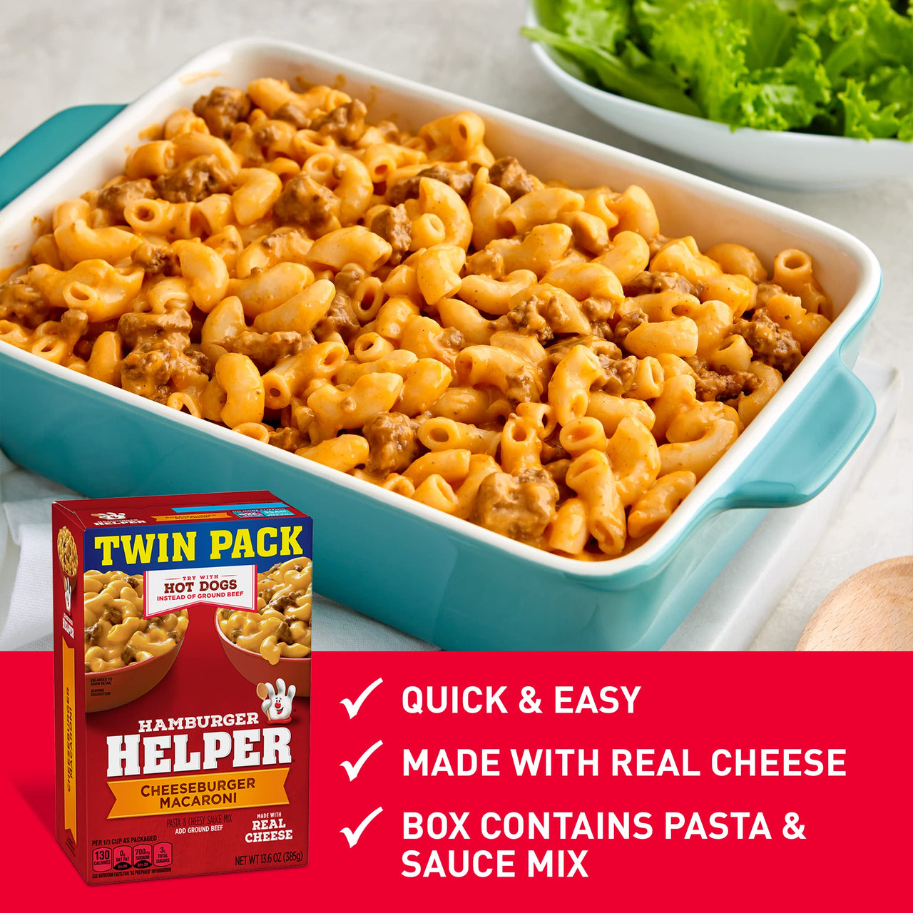Hamburger Helper Cheeseburger Macaroni, Made With Real Cheese, Twin Pack, 13.6 oz