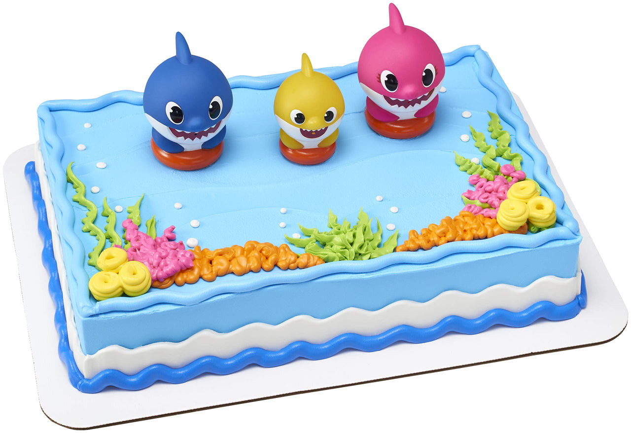 DecoSet Baby Shark Cake Topper, 3-Piece Set with Mom, Dad and Little One, Adorable Decorations with Collectible Figurines