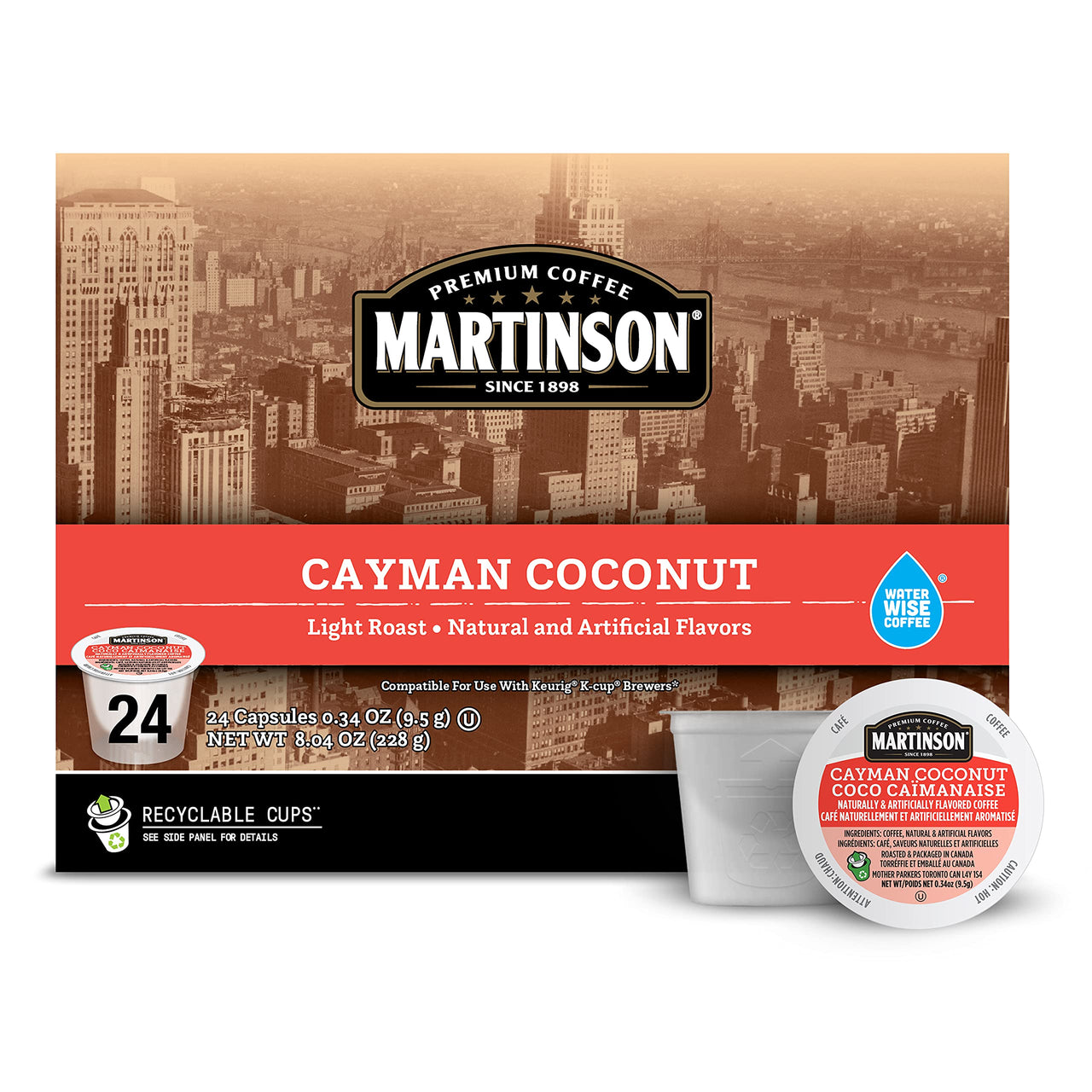 Martinson Single Serve Coffee Capsules, Cayman Coconut, Compatible with Keurig K-Cup Brewers, 24 Count